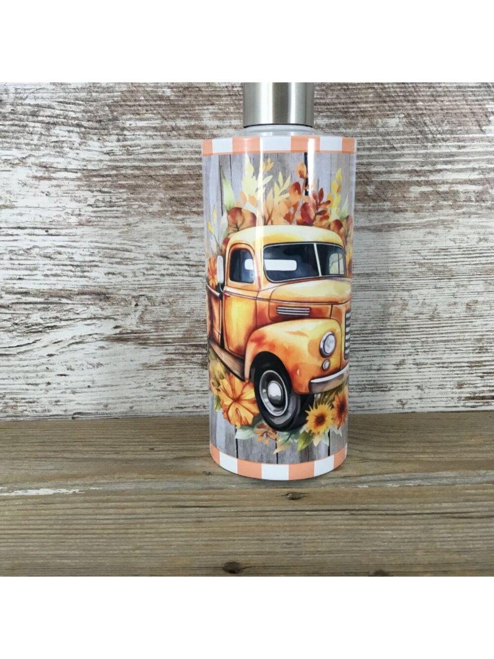 Farmhouse Style Fall Pump Soap Dispenser With Vintage Orange Truck Design